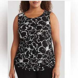 Adrianna Papell floral stretch Jersey knit tank top ruched‎ side slimming 1X NWT